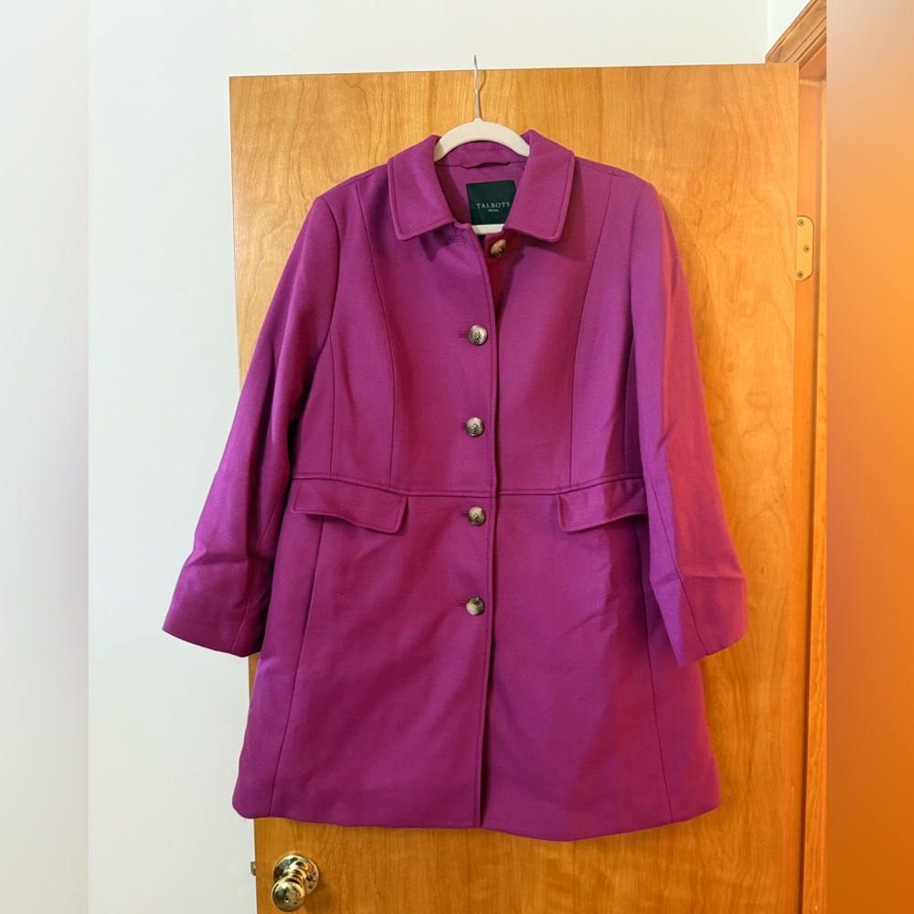 Talbots DOUBLE TWILL WOOL FEMININE Coat Fuschia Lined NWT Petite 16P MRSP $299